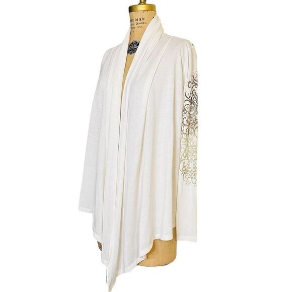 Cream and Turquoise studded Almost Famous Open Cardigan - Picture 2 of 9